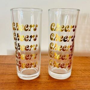 Vintage 70’s Gold Cheers Celebration Tall Glass Highball Set